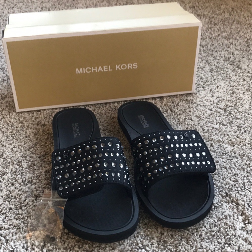 Michael Kors Black Crystal Slides